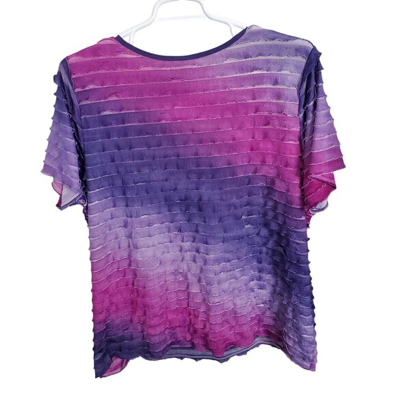 Essentials Size 2X Top Tee Tie Dye Striped Ruffle Ombre Gradient Stretch V Neck - Picture 3 of 9
